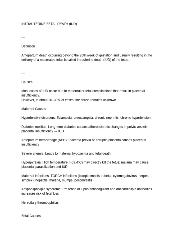 Intrauterine Fetal Death Causes & Management | PDF | Childbirth | Fetus