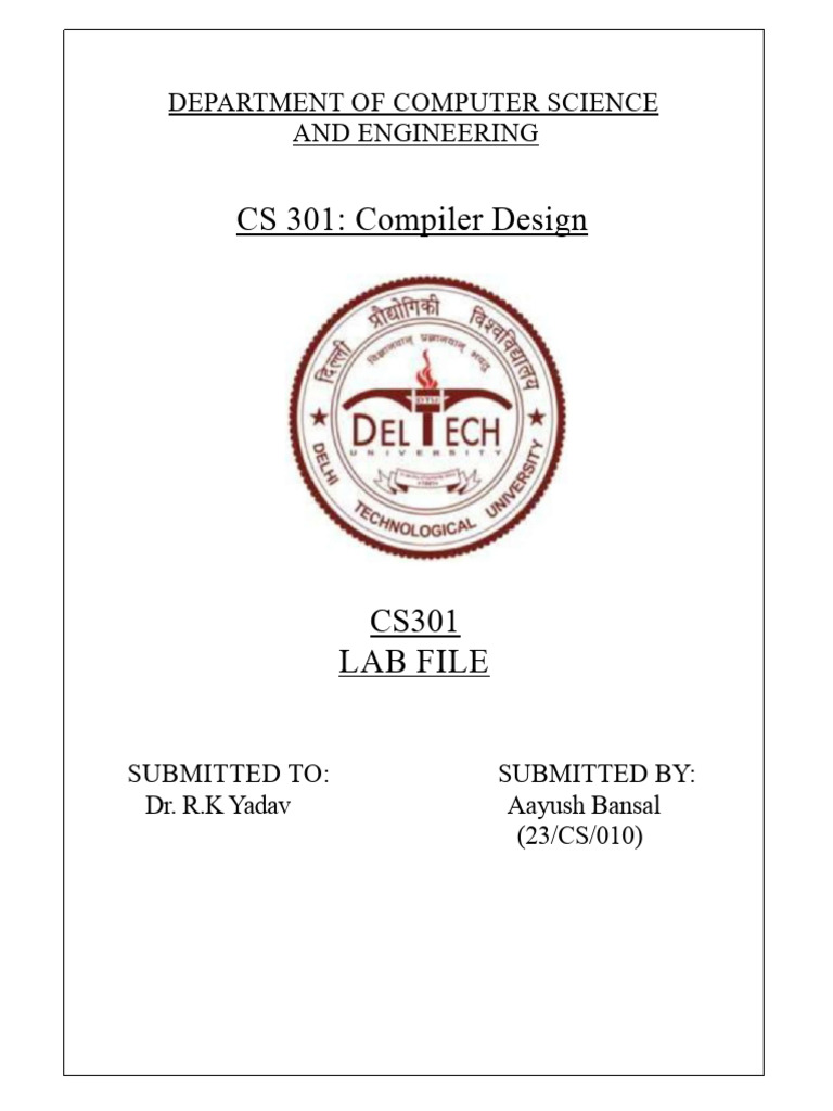 CS301 Compiler Design Lab File | PDF
