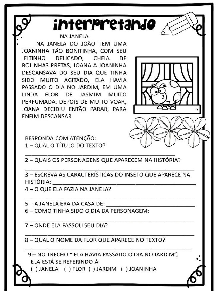 Apostila de Interpretação de Texto para Crianças Alfabetização | PDF