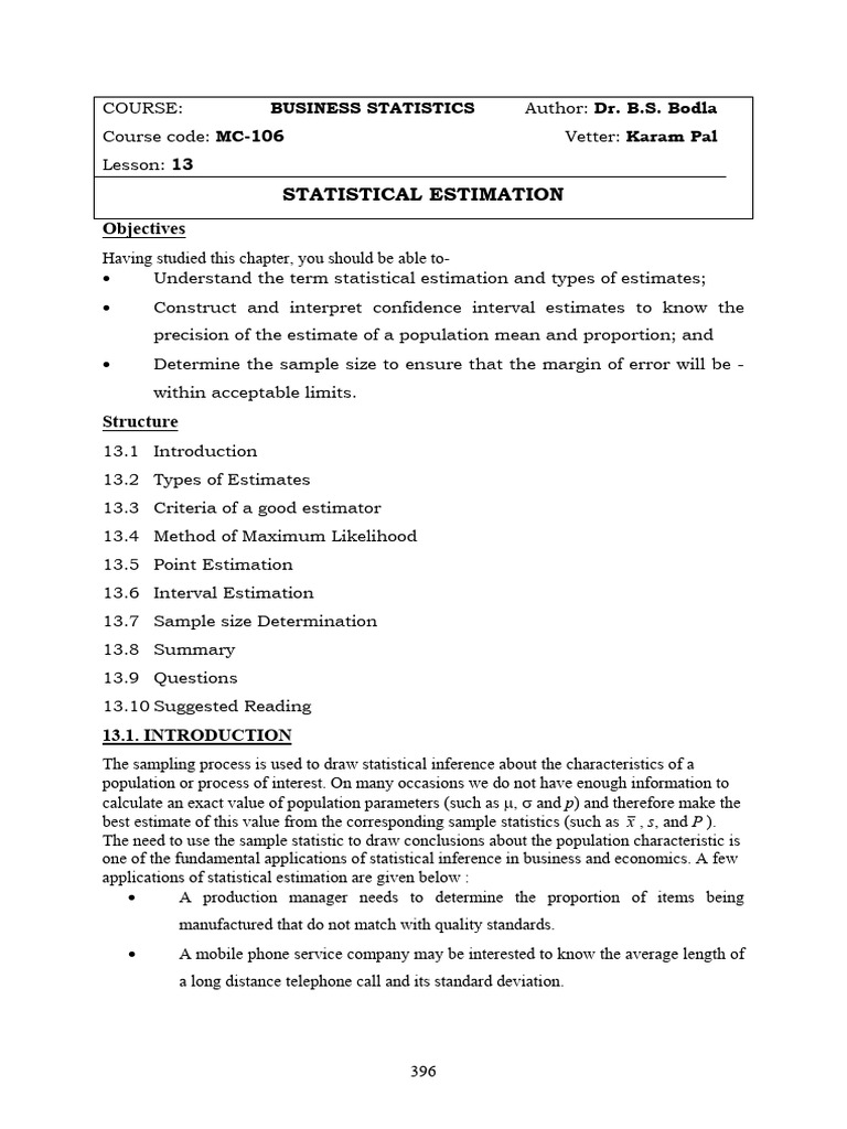 Statistical Estimation in Business | PDF | Estimator | Bias Of An Estimator