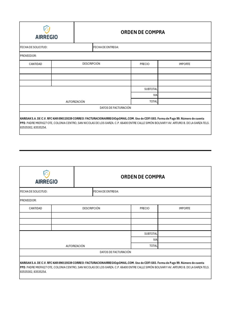 Facturación y Orden de Compra Karisak S.A. | PDF