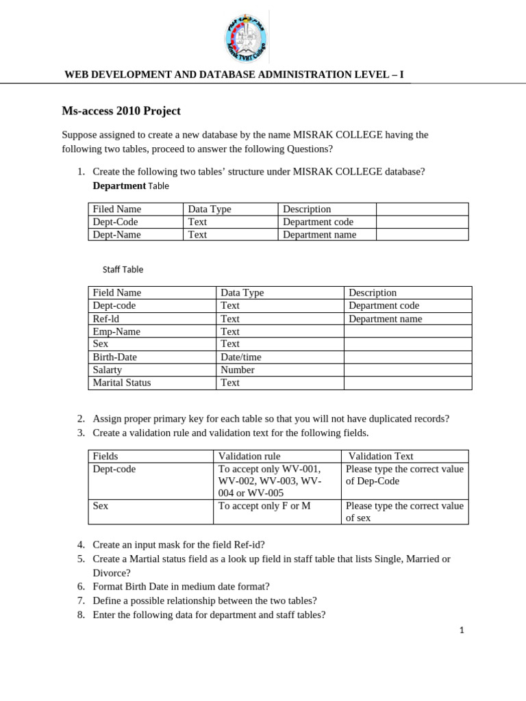 MS Access Database Project for College | PDF | Salary | Databases