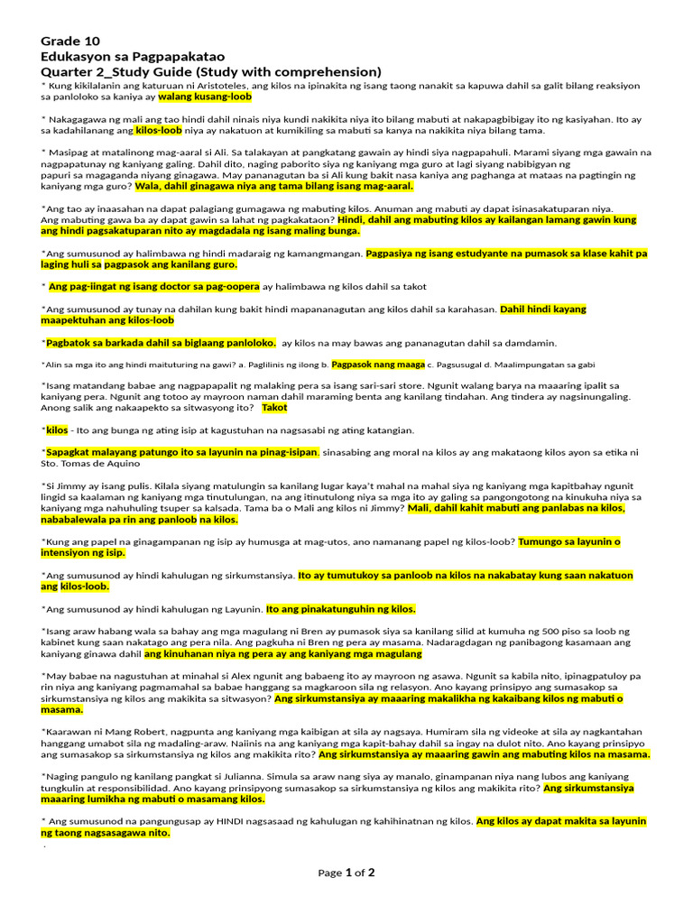 EsP10 Q2 Study-Guide | PDF