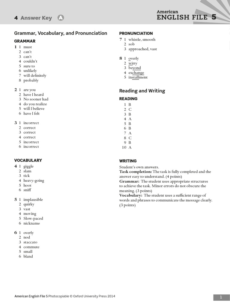 American English File 5 Answer Key | PDF | English Language | Vocabulary
