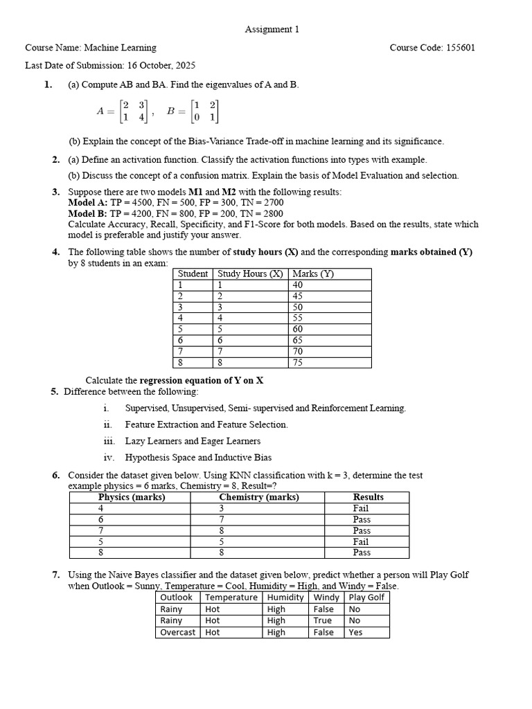 Machine Learning Assignment-i 2025 Iot (1) | PDF | Machine Learning ...