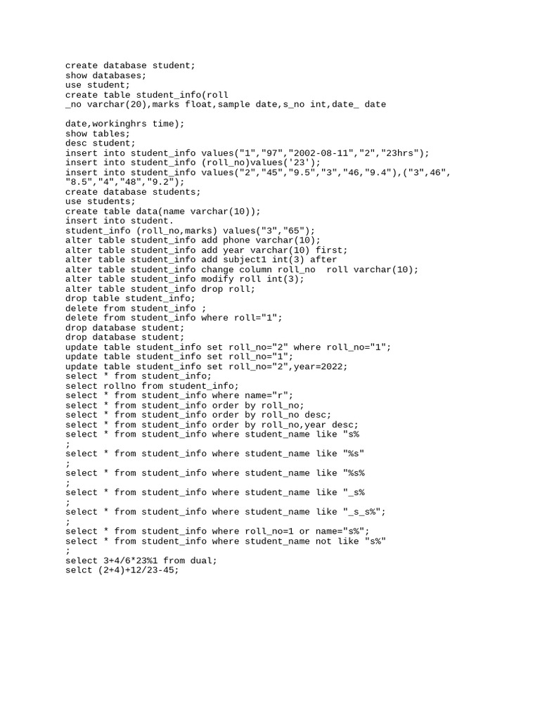 SQL Database and Student Management Guide | PDF