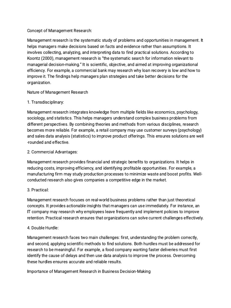Concept of Management Research | PDF | Decision Making | Employee Retention