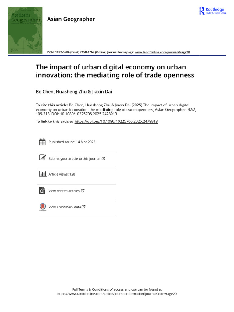 The Impact of Urban Digital Economy on Urban Innovation the Mediating ...