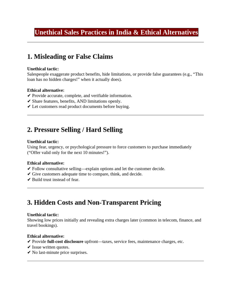 Unethical Sales Practices in India SNC | PDF | Pricing | Business