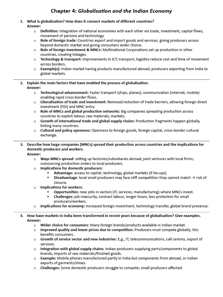 Globalisation and The Indian Economy Class Work | PDF | Globalization ...