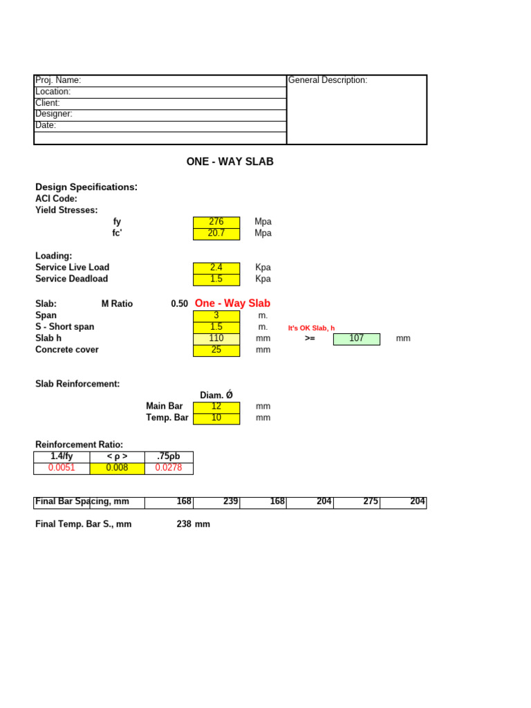 One-Way Slab Design Specifications | PDF