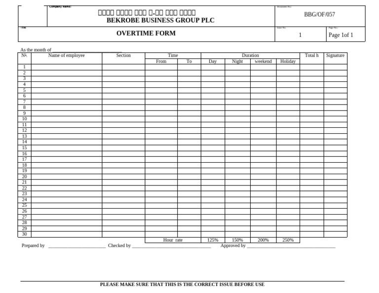 BBP of 057 Overtime Form | PDF
