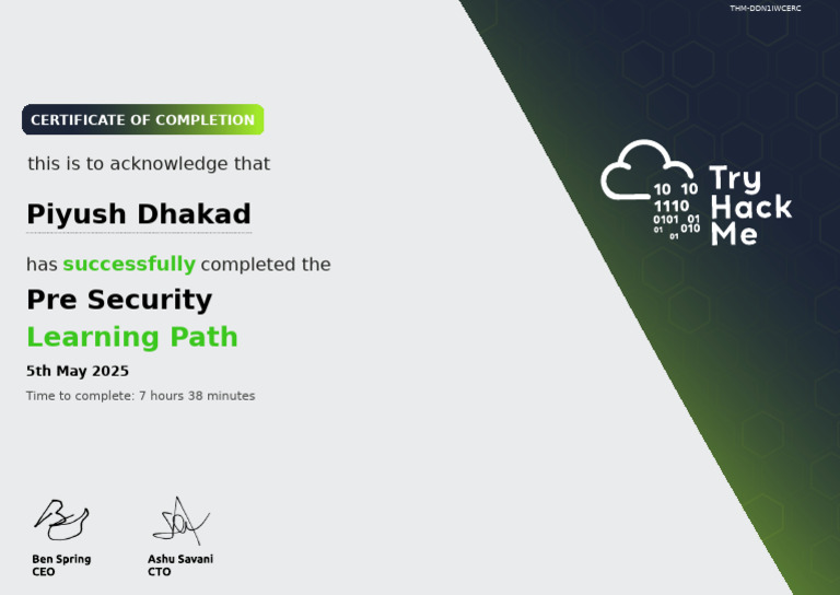 Pre Security Learning Path Completion Certificate | PDF