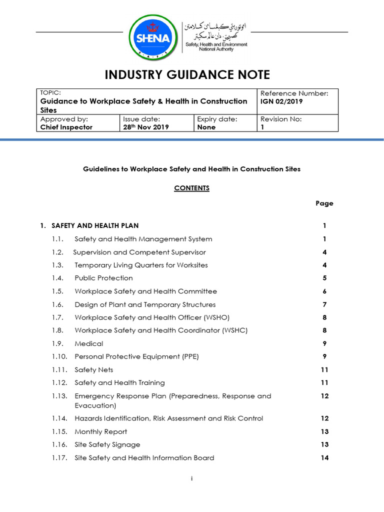 Health & Safty Guidance To Workplace Safety Health in Construction ...