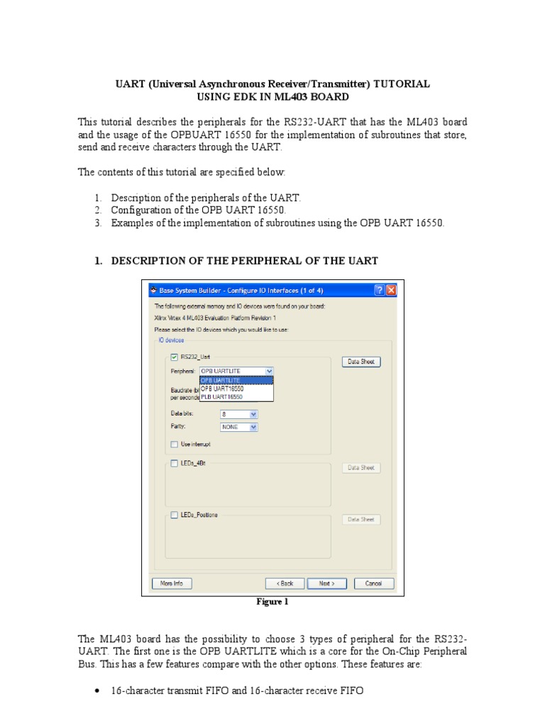 UART 16550 Configuration on ML403 Board | PDF