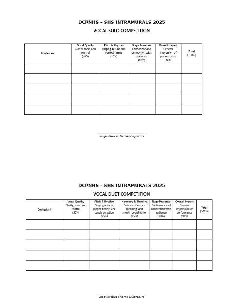 Singing Competition Rating Sheet | PDF