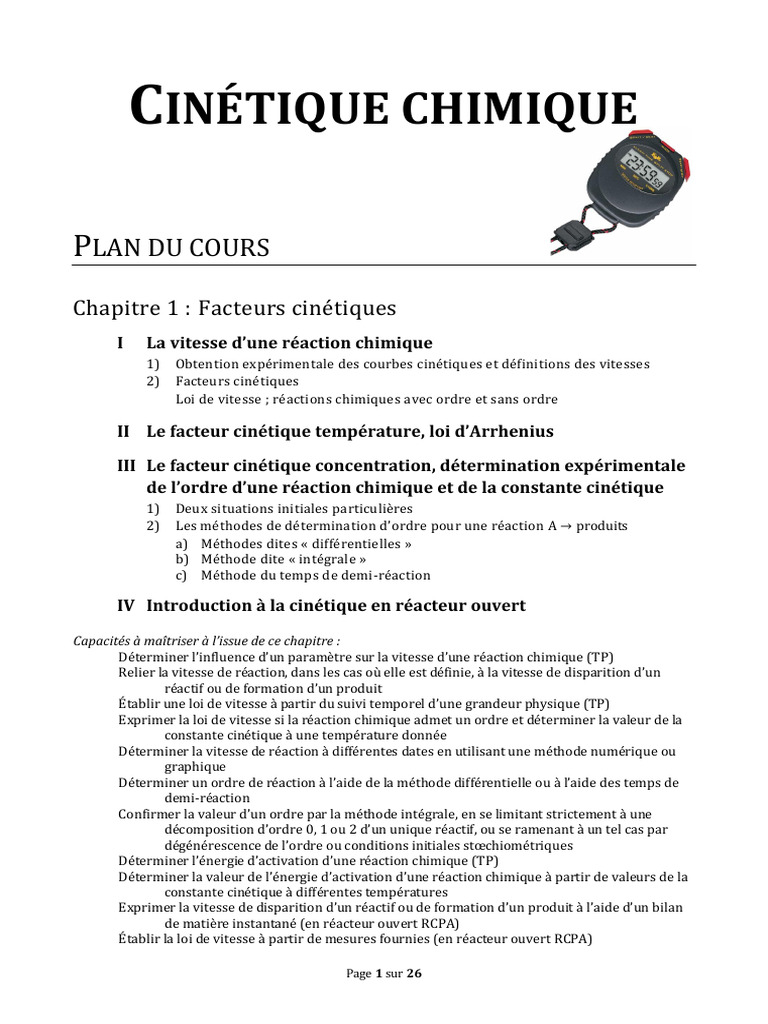 Facteurs et méthodes en cinétique chimique | PDF | Cinétique chimique ...