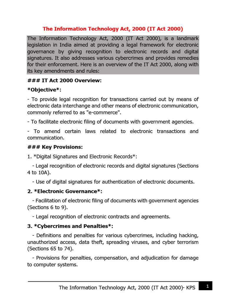Overview of India's IT Act 2000 | PDF | Privacy | Government