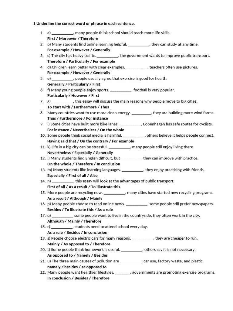 Sentence Completion Exercises for ESL | PDF