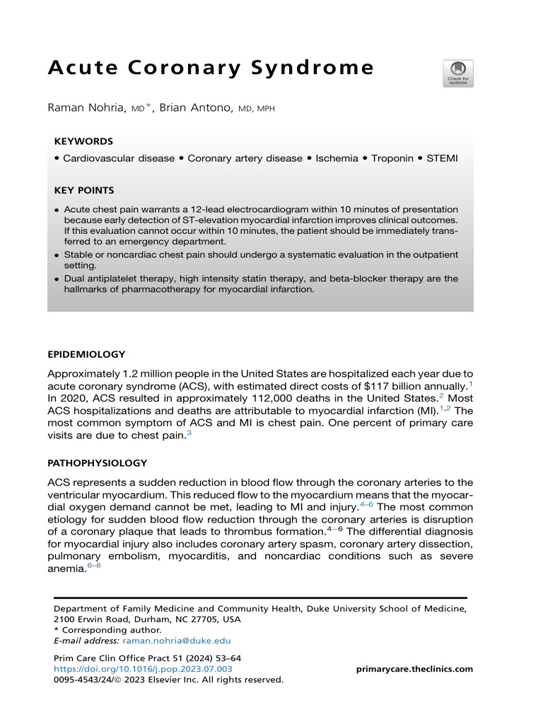 Acute Coronary Syndrome Overview | PDF | Myocardial Infarction | Medicine