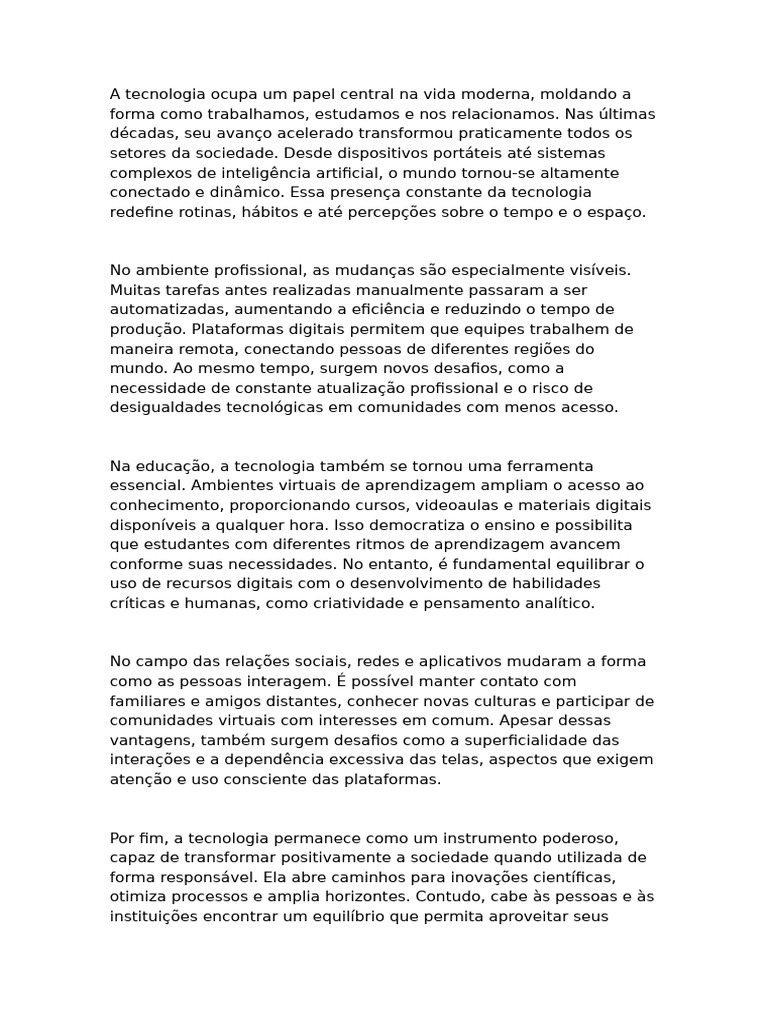 Impacto da Tecnologia na Vida Moderna | PDF