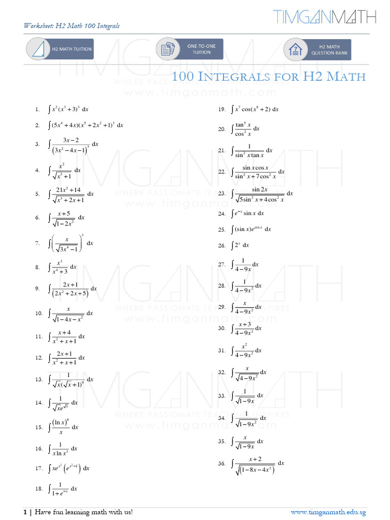 100 Integrals Final V4 | PDF