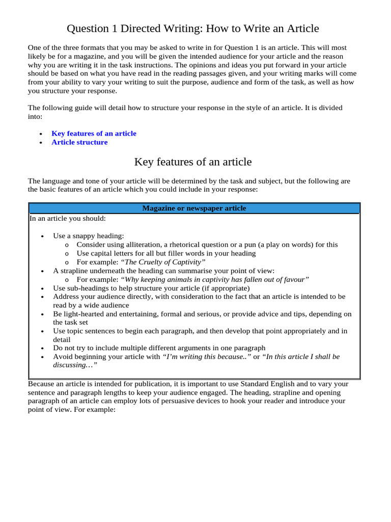 Question 1 Directed Writing-P1 - Article Writing | PDF | Friendship ...