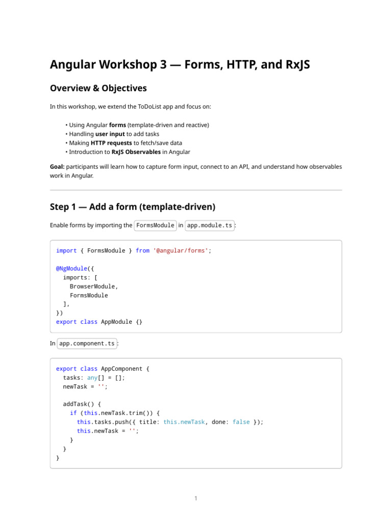 Angular Workshop 3 - Forms, HTTP, and RX Js | PDF | Computing | Software