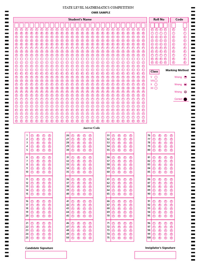 Omr Sample For Mathematics Competition | PDF