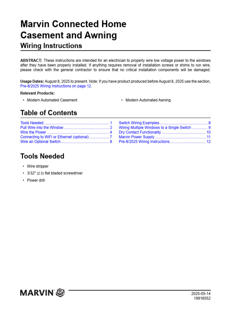 Marvin Home Casement Wiring Guide | PDF | Switch | Power Supply