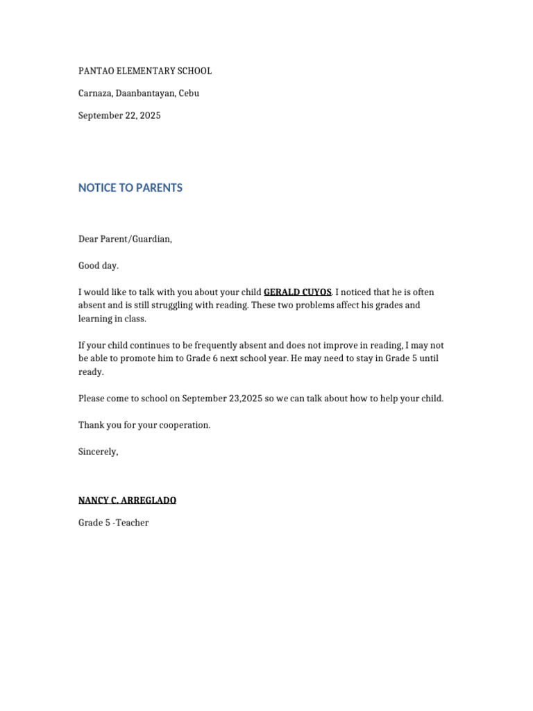 Notice To Parents | PDF