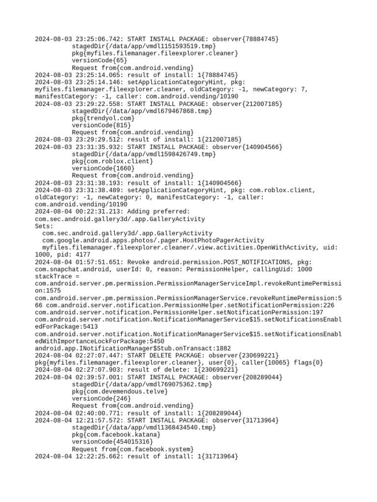 Android Package Installation Logs | PDF | Software