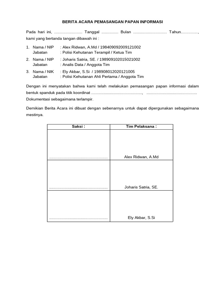 Berita Acara Pemasangan Papan Informasi | PDF