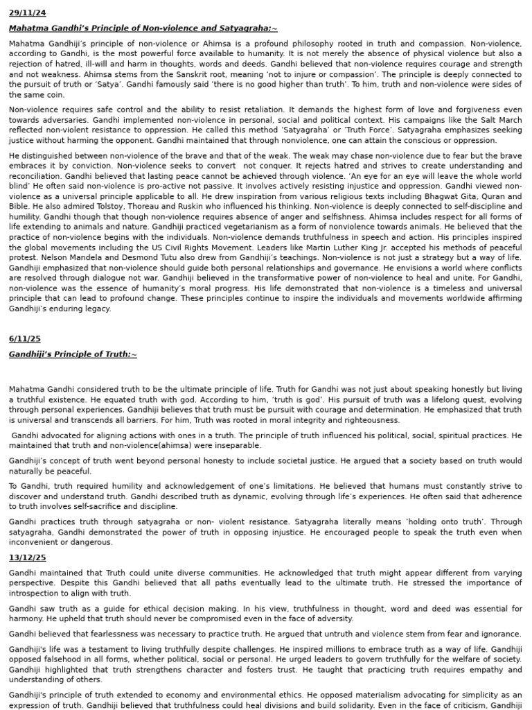Gandhi's Non-Violence and Truth Principles | PDF | Nonviolence ...