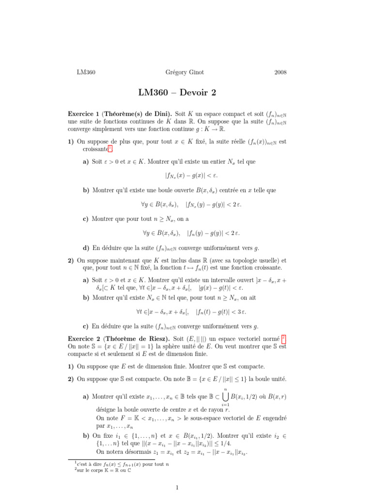 Convergence uniforme et théorèmes de Dini PDF Analyse mathématique — free download