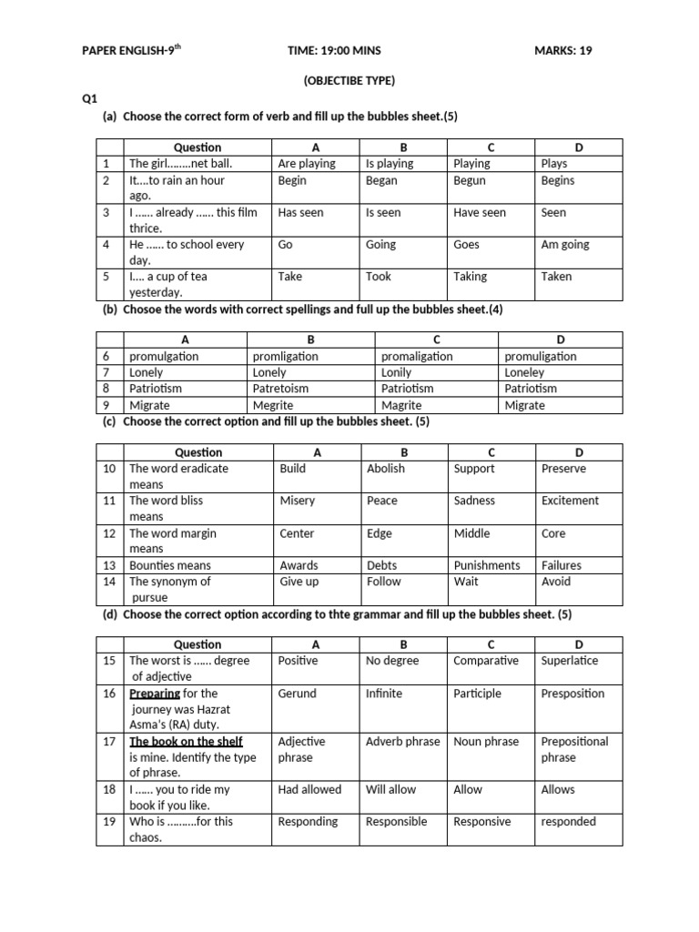 9th Grade English Exam Paper | PDF | Adjective | Grammar