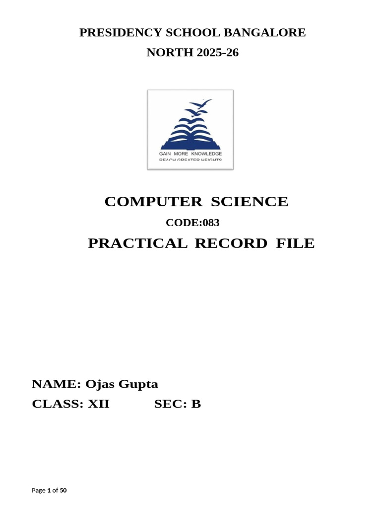 Computer Science Practical Record 2025-26 | PDF | Function (Mathematics ...
