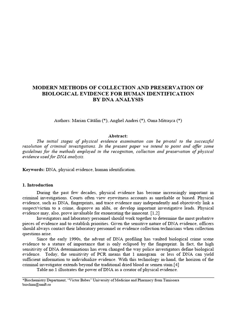 DNA Evidence Collection and Preservation | PDF | Dna Profiling | Crime ...