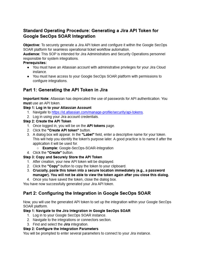 Jira API Token Setup for Google SecOps | PDF | Login | User (Computing)