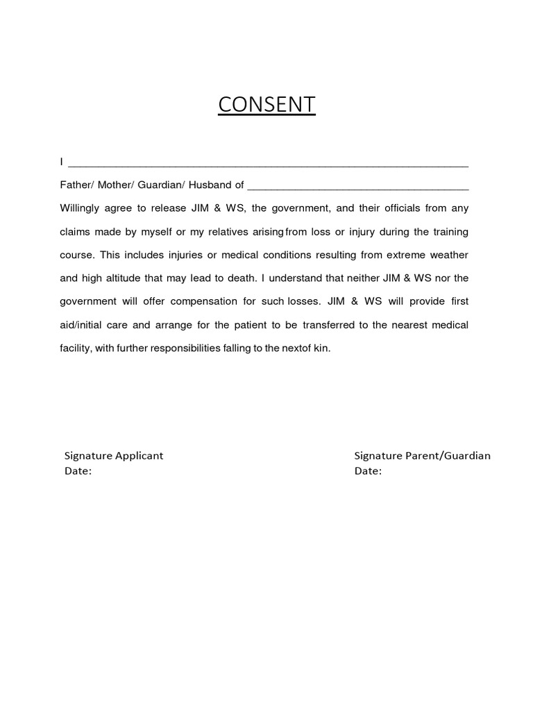 Consent Form for Training Course Risks | PDF