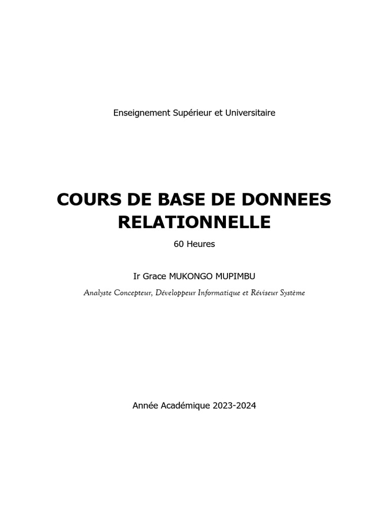 Cours de Bases de Données Relationnelles | PDF | Bases de données | SQL