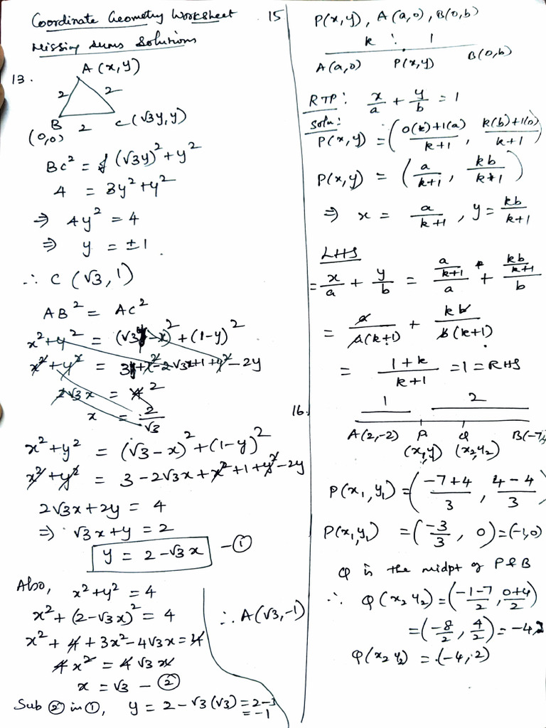 Coordinate Geometry Worksheet Solutions Missing Sums | PDF