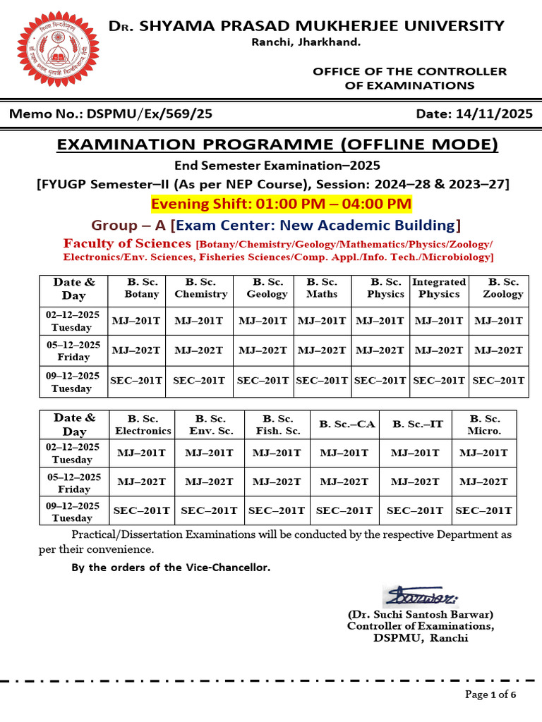 DSPMU End Semester Exam Schedule 2025 | PDF | Liberal Arts Education ...