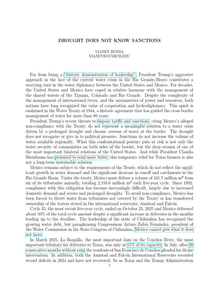 Water Crisis and US-Mexico Relations | PDF | Earth Sciences | Fresh Water