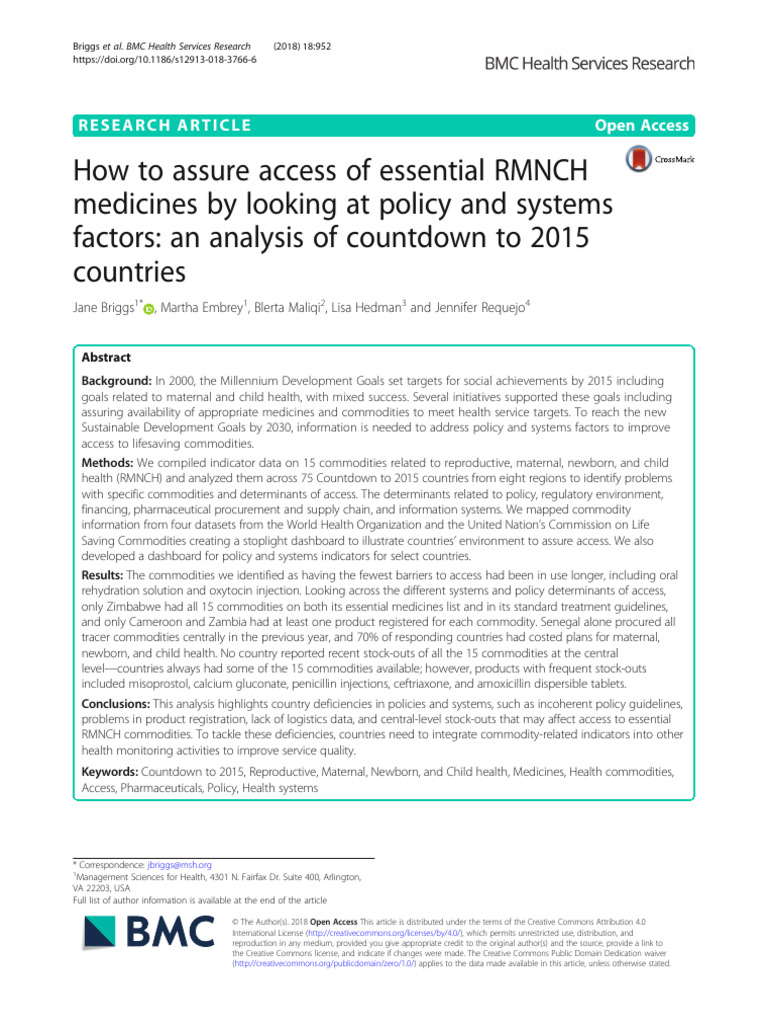 Access to Essential RMNCH Medicines Analysis | PDF | Millennium ...