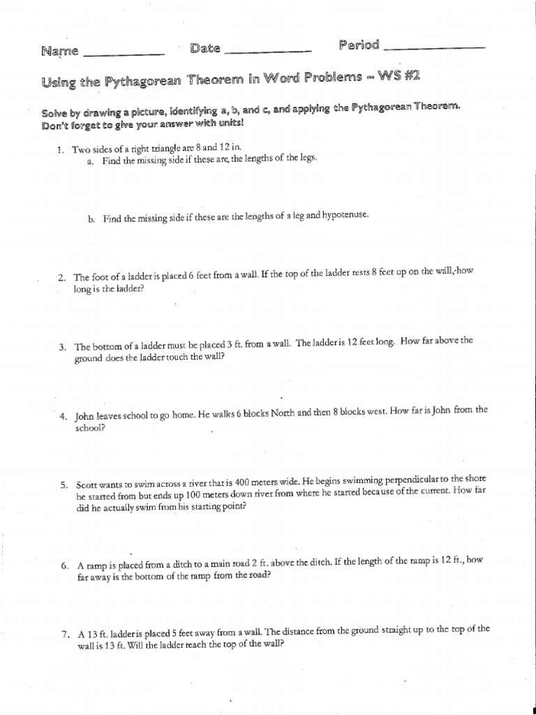 Pythag Application Problems HW Key | PDF