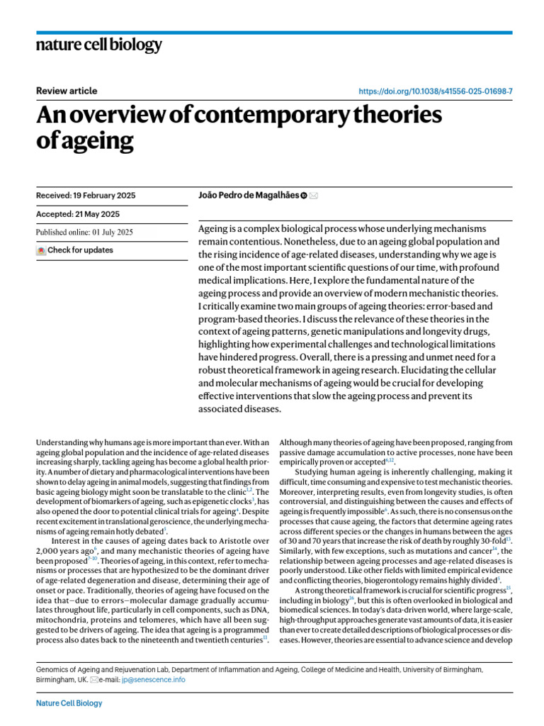 Contemporary Theories of Ageing Explained | PDF | Senescence | Ageing