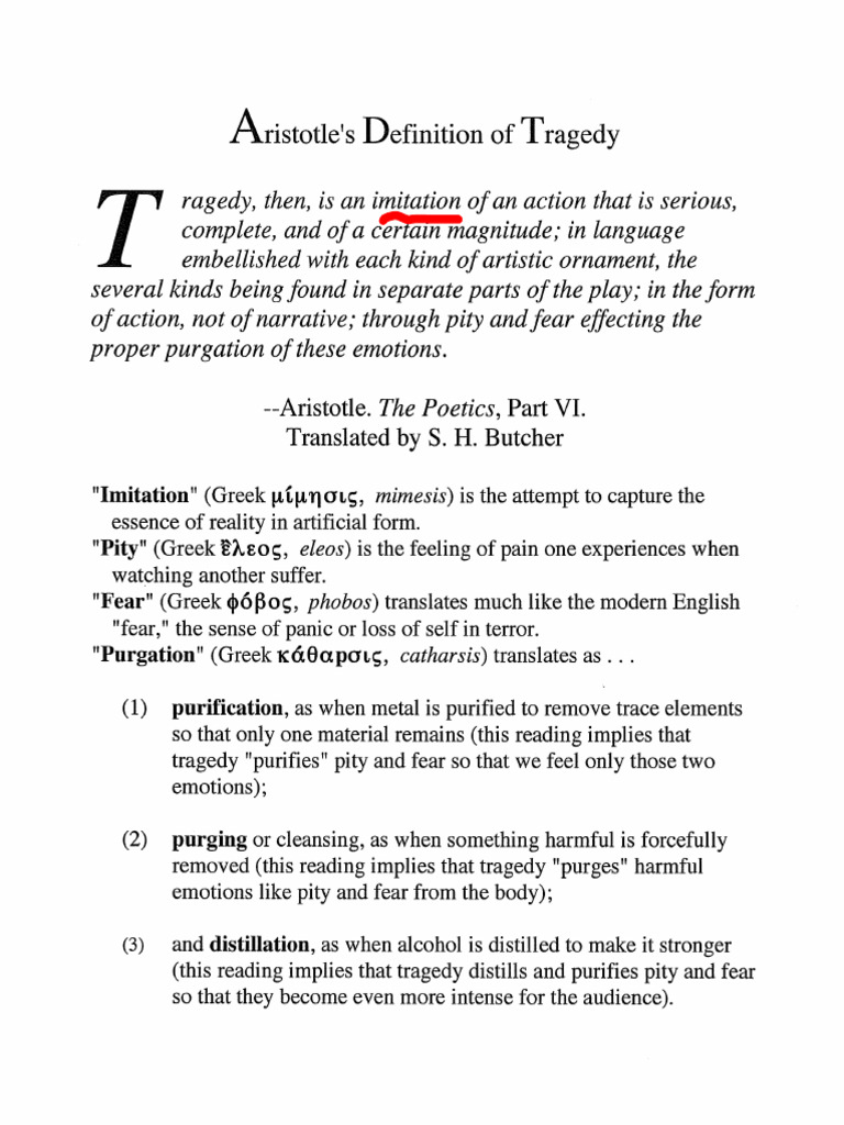 Aristotle's Definition of Tragedy | PDF