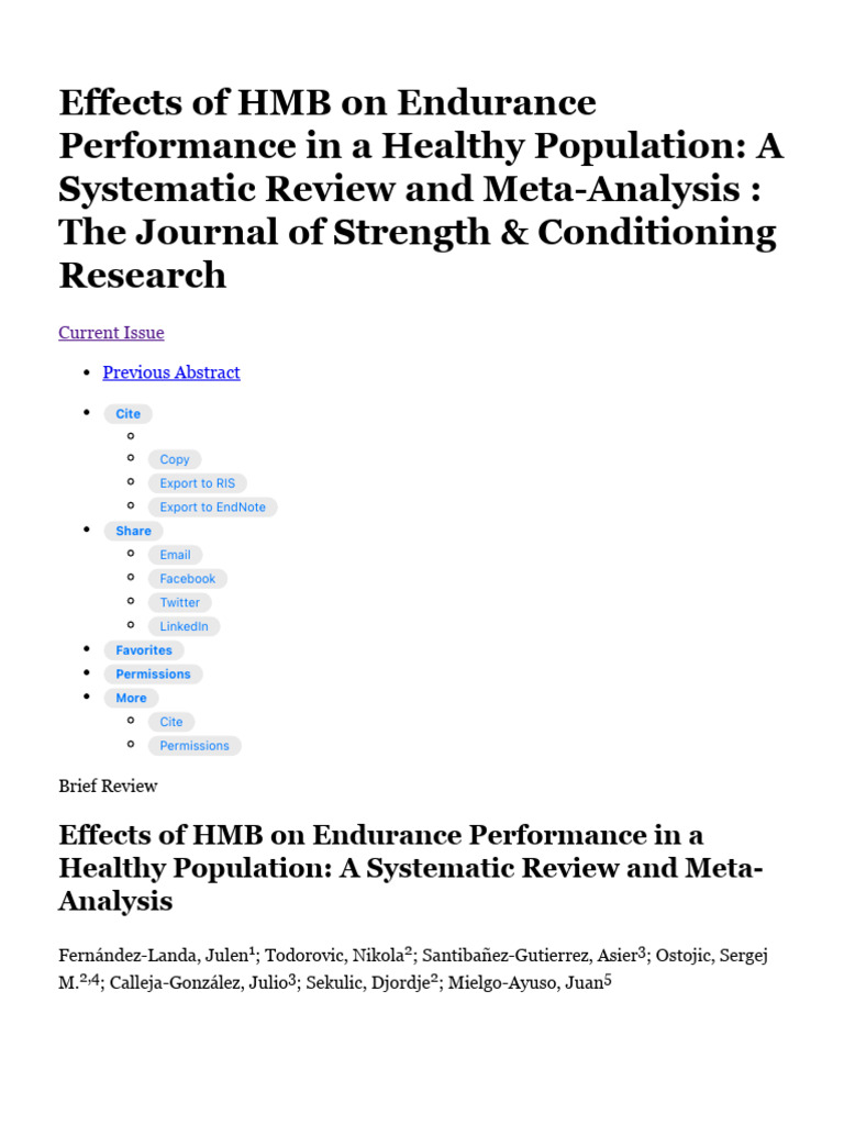 Effects of HMB on Endurance Performance in a Healthy Populat... - The ...