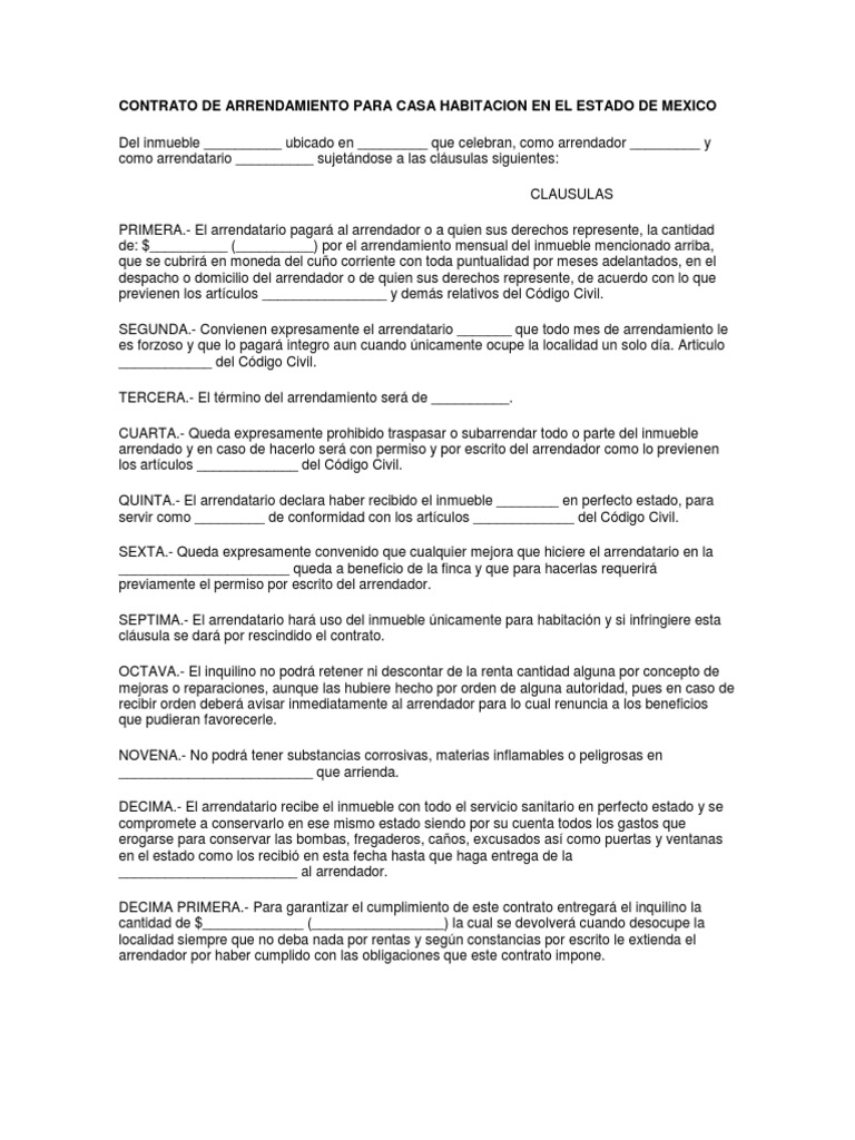 Contrato de Arrendamiento Para Casa Habitacion en El